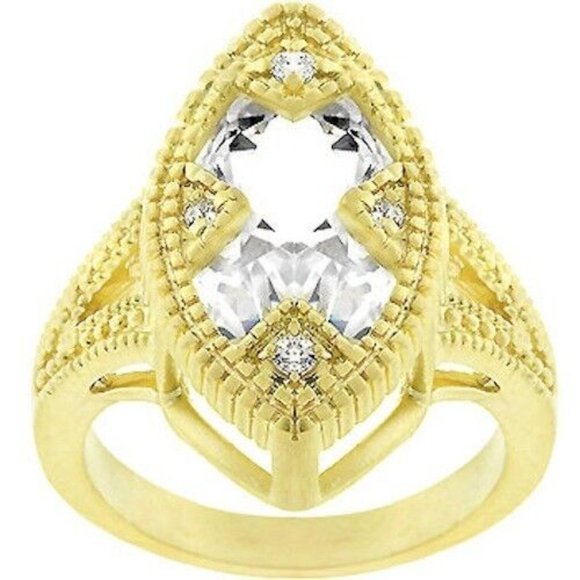 Art Deco Cocktail Ring Size 9 Gold Plated Marquis Cubic Zirconia Statement - Picture 2 of 11